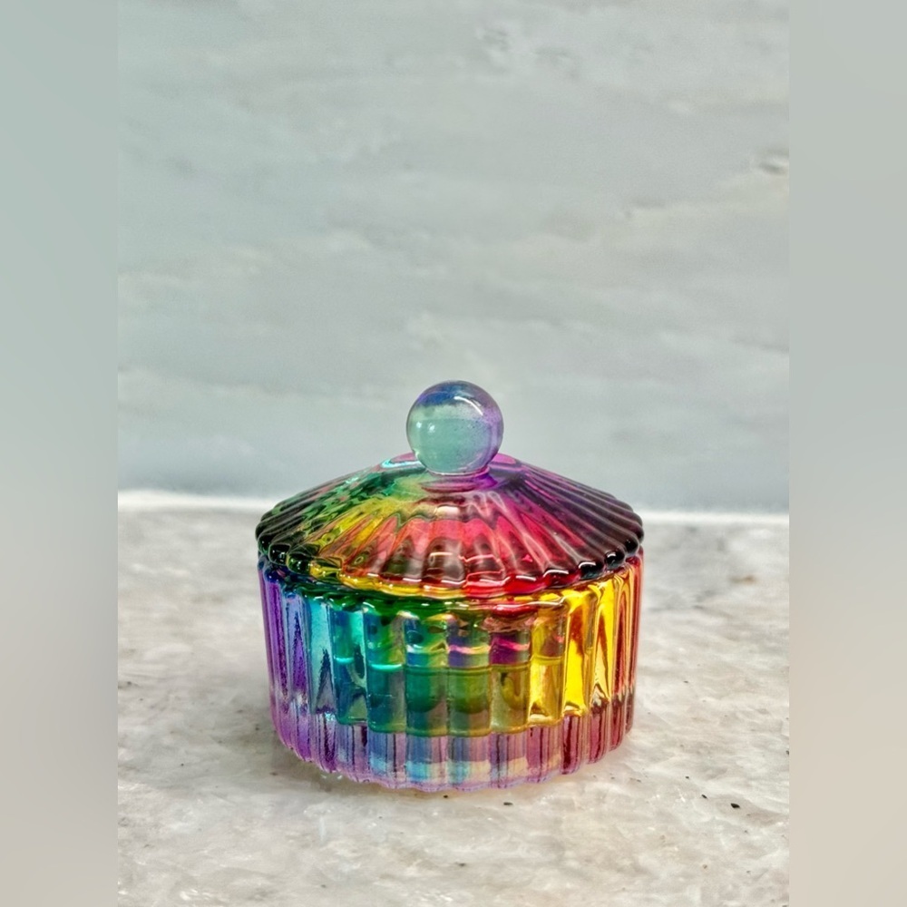 New MINI Fluted Rainbow Glass Nail Art Manicure Trinket Bowl Dish w/ Lid - 1.5” - Picture 6 of 9
